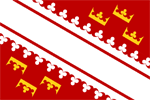 Le drapeau d'Alsace (Rot un Wiss) est la runion des armes hraldiques de la Haute et de la Basse-Alsace. Les armes de la Haute-Alsace sont des gueules  la bande d'or enjointes de six couronnes; pour la Basse-Alsace, ce sont des gueules  la bande d'argent dentele. L'ancien drapeau portait les deux armoiries.