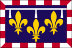 Le drapeau du centre reprend le deuxime cartel du blason des armoiries de Touraine, un azur sem de fleurs de lys d'or  la bordure compose d'argent et de gueules.
