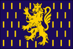 Le drapeau de la Franche-Comt affiche un lion sur fond azur. Il est issu du Moyen-Age durant lequel la rgion tait sous contrle de la Bourgogne. Les rectangles qui parsment le drapeau reprsentent les forts de la rgion.
