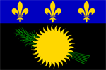 Le drapeau de la Guadeloupe prsente un soleil d'or et des branches de cannes  sucre. La partie suprieure symbolise le rattachement de l'ile  la France.
