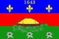 Le drapeau de la Guyane, est compos d'un champ de gueules , dans lequel on peut voir une barque remplie d'or naviguant sur un fleuve sinople charg de trois Nnuphars d'argent. Dans la partie suprieure, sur un champ d'azur, on peut voir trois fleurs de lys d'or surmontes de l'anne 1643 reprsentant l'anne de la colonisation franaise de la Guyane. La barque reprsente la richesse de la Guyane