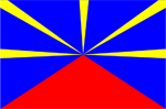 Le drapeau de La Runion symbolise le volcan de La Fournaise et le soleil levant derrire lui. Le tout symbolise l'arrive de population successives sur l'le au cours des sicles, menant  une diversit ethnique exceptionnelle.

